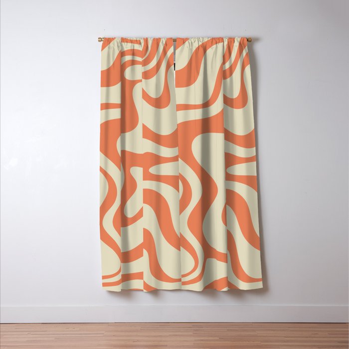 Liquid Swirl Abstract Pattern in Pumpkin Orange and Beige  Window Curtain Gallery Image 3