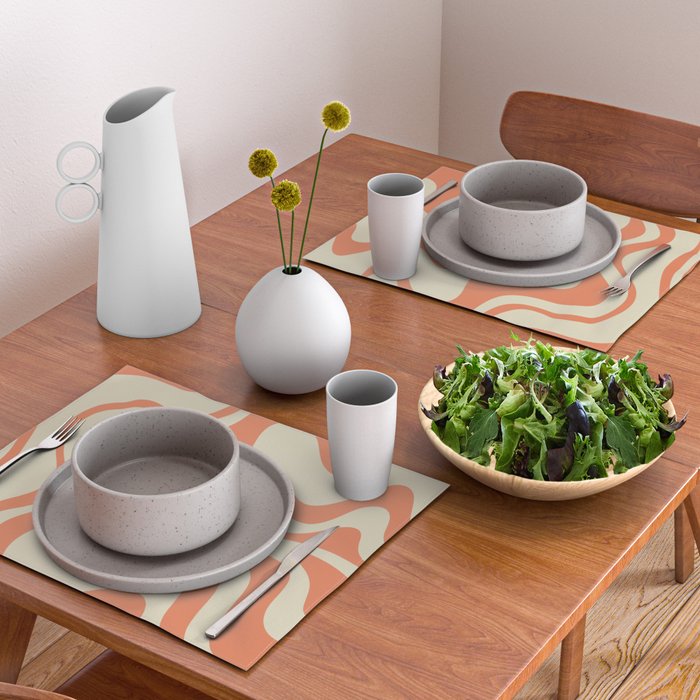 Liquid Swirl Abstract Pattern in Pumpkin Orange and Beige  Placemat Gallery Image 2