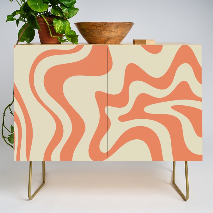 Liquid Swirl Abstract Pattern in Pumpkin Orange and Beige  Credenza Gallery Image 1