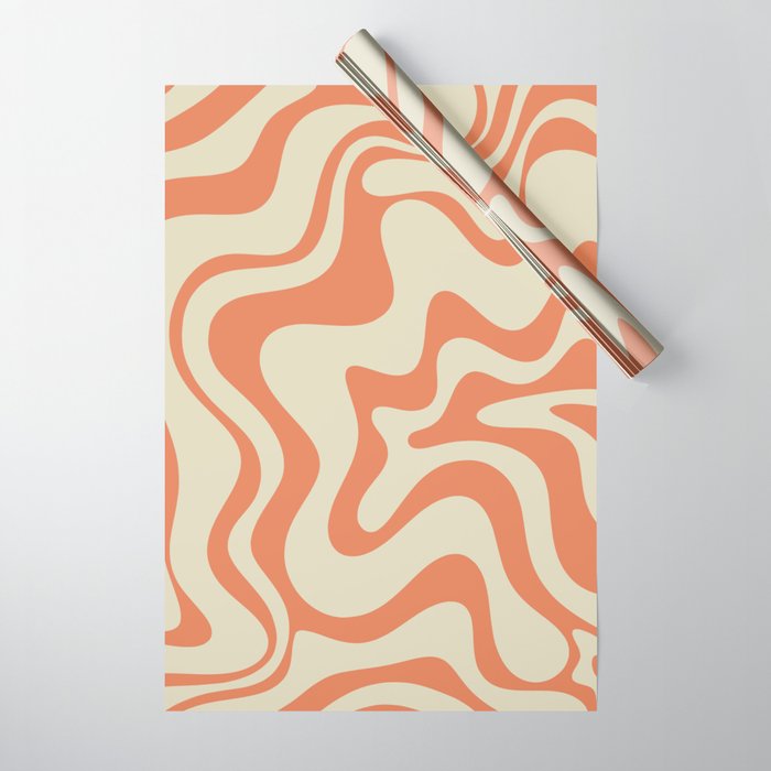 Liquid Swirl Abstract Pattern in Pumpkin Orange and Beige  Wrapping Paper Gallery Image 1