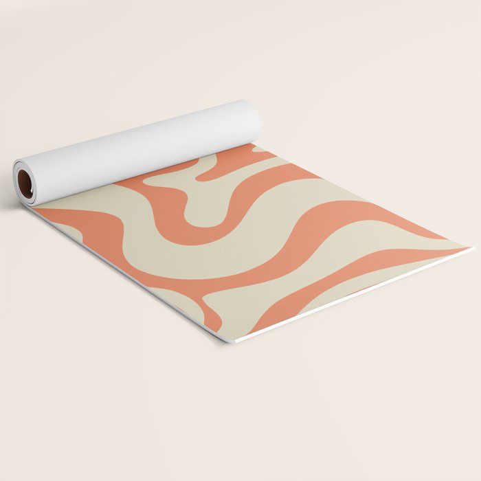 Liquid Swirl Abstract Pattern in Pumpkin Orange and Beige  Yoga Mat Gallery Image 2