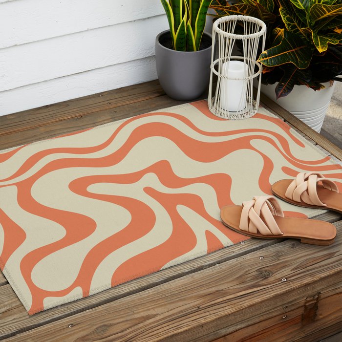 Liquid Swirl Abstract Pattern in Pumpkin Orange and Beige  Outdoor Rug Gallery Image 2