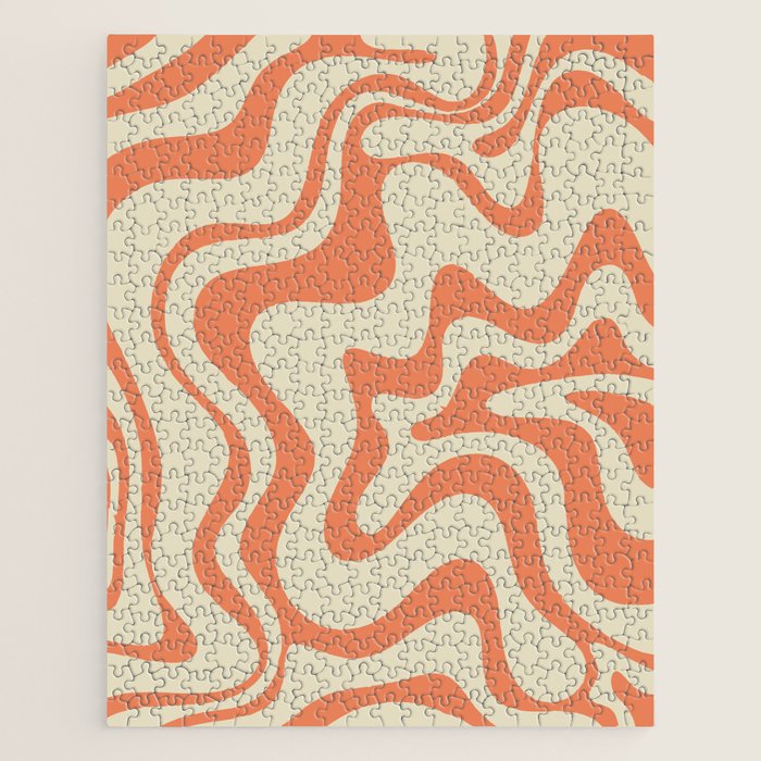 Liquid Swirl Abstract Pattern in Pumpkin Orange and Beige  Jigsaw Puzzle Gallery Image 1