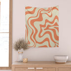 Liquid Swirl Abstract Pattern in Pumpkin Orange and Beige  Wall Tapestry Gallery Image 2