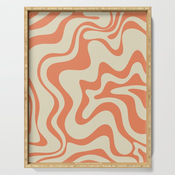 Liquid Swirl Abstract Pattern in Pumpkin Orange and Beige  Serving Tray Gallery Image 1