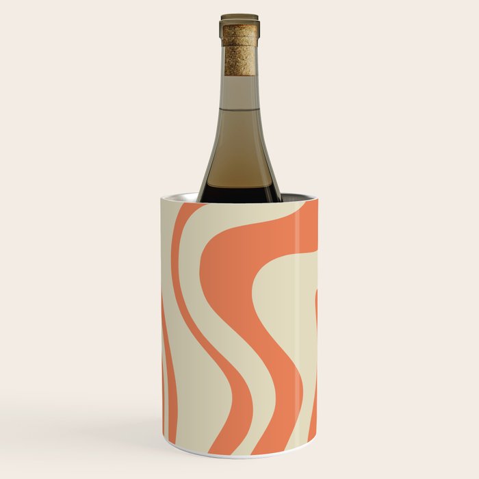 Liquid Swirl Abstract Pattern in Pumpkin Orange and Beige  Wine Chiller Gallery Image 2