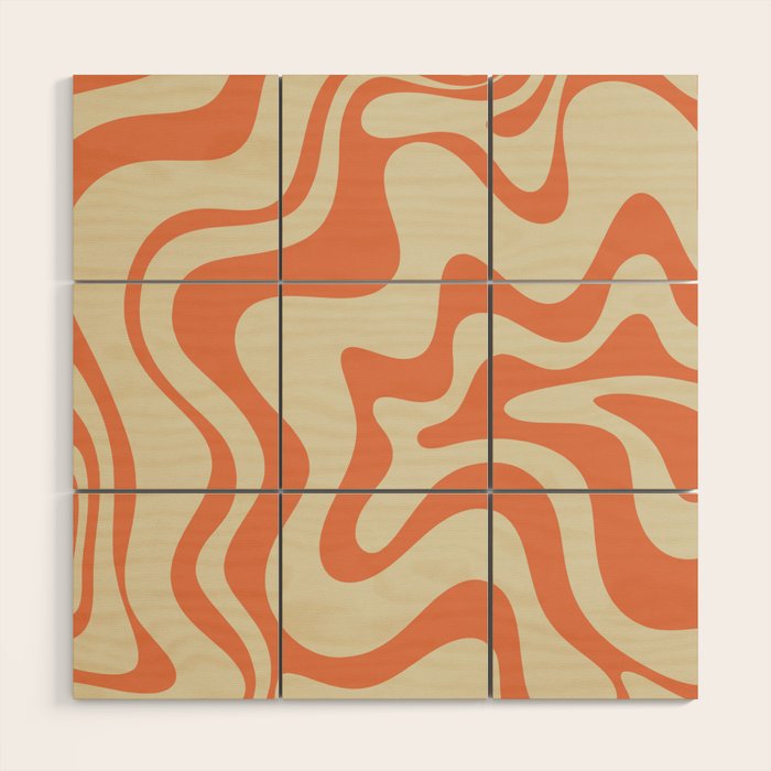 Liquid Swirl Abstract Pattern in Pumpkin Orange and Beige  Wood Wall Art Gallery Image 1