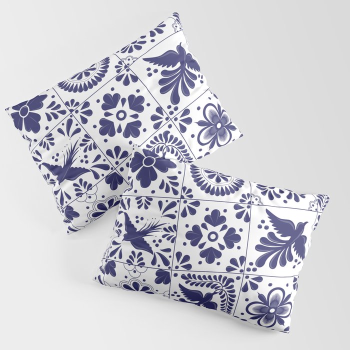 Mexican Talavera Blue Tiles Pattern by Akbaly Pillow Sham Gallery Image 1