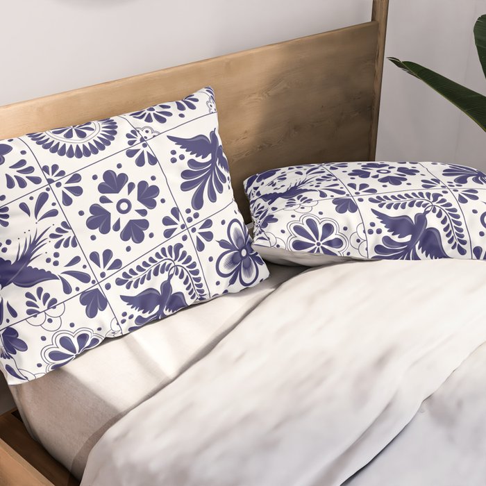 Mexican Talavera Blue Tiles Pattern by Akbaly Pillow Sham Gallery Image 2