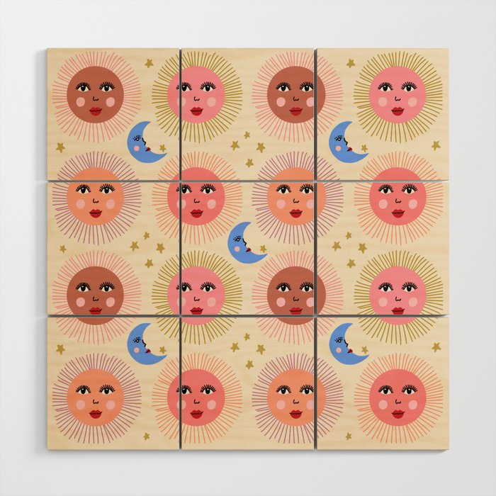 Retro Sun and Moon  Wood Wall Art Gallery Image 1