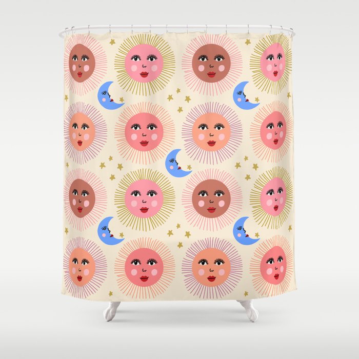 Retro Sun and Moon  Shower Curtain Gallery Image 1