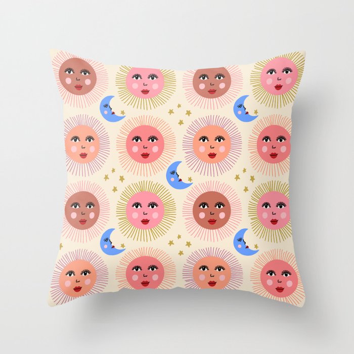 Retro Sun and Moon  Throw Pillow Gallery Image 6