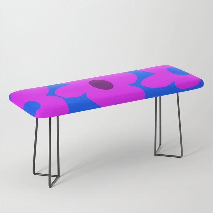 Large Pink and Purple Retro Flowers Blue Background #decor #society6 #buyart Bench Gallery Image 1