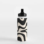 Retro Liquid Swirl Abstract in Black and Almond Cream  Water Bottle Gallery Image 2