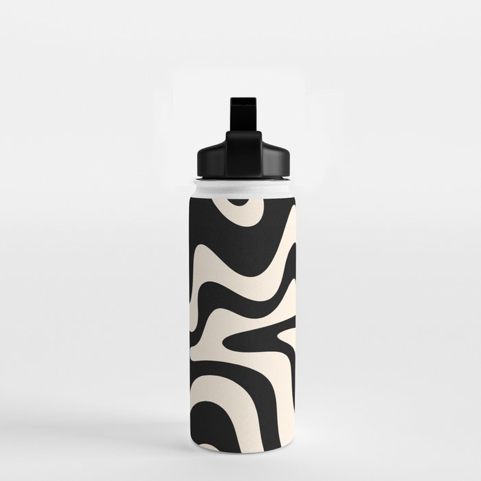 Retro Liquid Swirl Abstract in Black and Almond Cream  Water Bottle Gallery Image 2