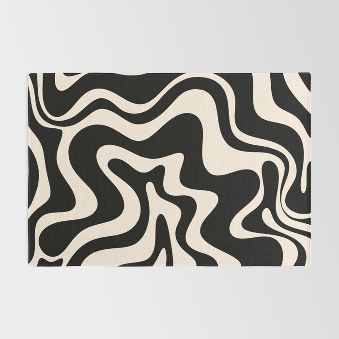 Retro Liquid Swirl Abstract in Black and Almond Cream  Rug Gallery Image 2