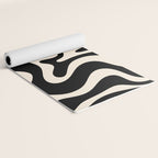 Retro Liquid Swirl Abstract in Black and Almond Cream  Yoga Mat Gallery Image 2