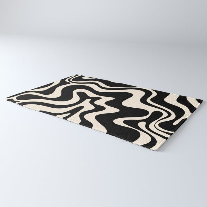 Retro Liquid Swirl Abstract in Black and Almond Cream  Rug Gallery Image 3