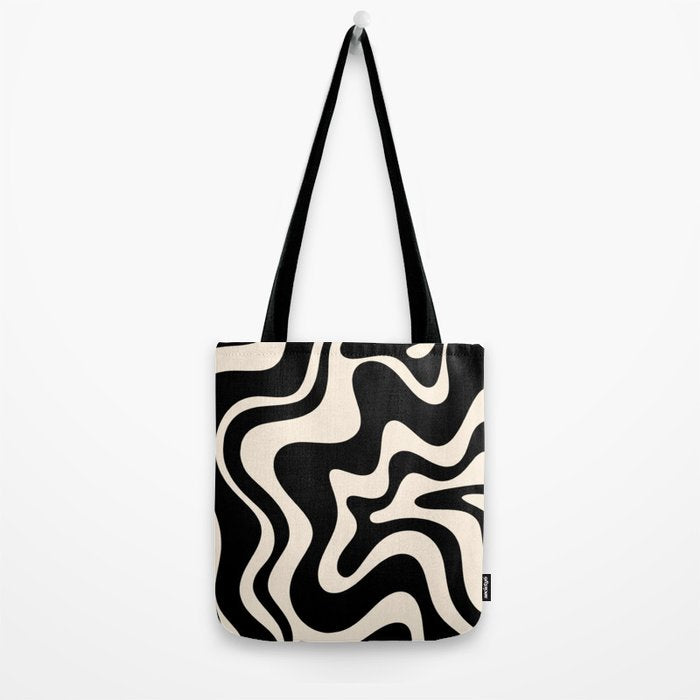 Retro Liquid Swirl Abstract in Black and Almond Cream  Tote Bag Gallery Image 2