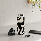 Retro Liquid Swirl Abstract in Black and Almond Cream  Water Bottle Gallery Image 5