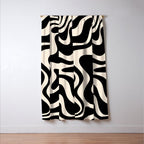 Retro Liquid Swirl Abstract in Black and Almond Cream  Window Curtain Gallery Image 3