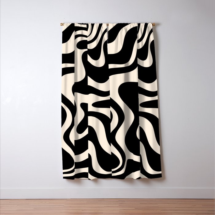 Retro Liquid Swirl Abstract in Black and Almond Cream  Window Curtain Gallery Image 3
