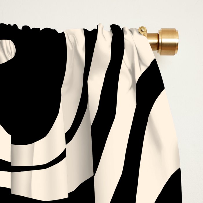 Retro Liquid Swirl Abstract in Black and Almond Cream  Window Curtain Gallery Image 2