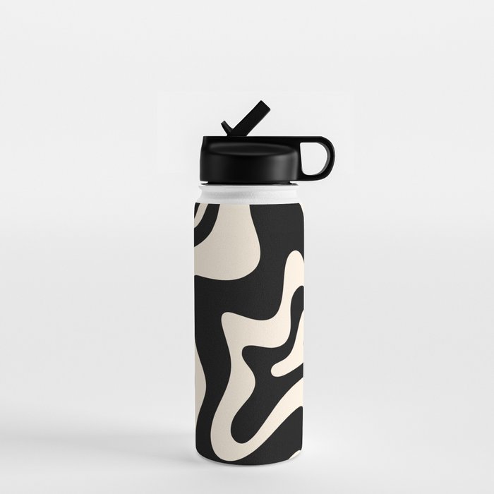 Retro Liquid Swirl Abstract in Black and Almond Cream  Water Bottle Gallery Image 1