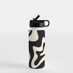 Retro Liquid Swirl Abstract in Black and Almond Cream  Water Bottle Gallery Image 1