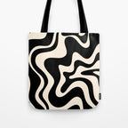 Retro Liquid Swirl Abstract in Black and Almond Cream  Tote Bag Gallery Image 1
