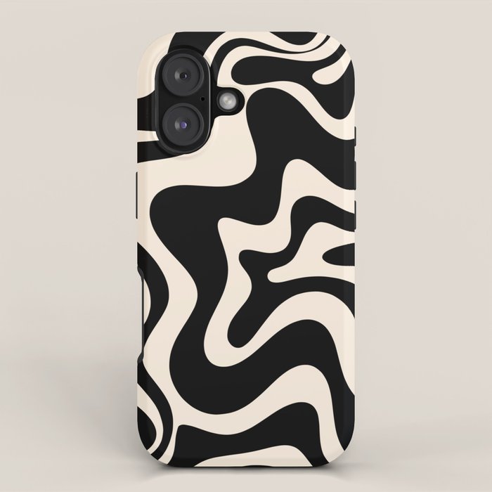 Retro Liquid Swirl Abstract in Black and Almond Cream  iPhone Case Gallery Image 1