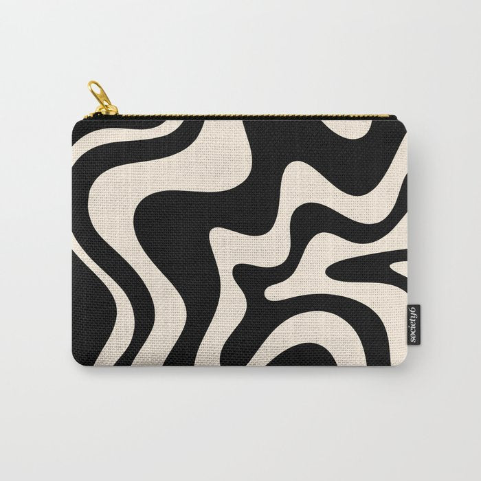 Retro Liquid Swirl Abstract in Black and Almond Cream  Carry All Pouch Gallery Image 1
