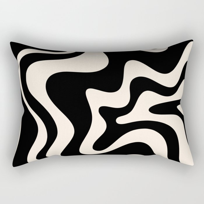 Retro Liquid Swirl Abstract in Black and Almond Cream  Rectangular Pillow Gallery Image 2