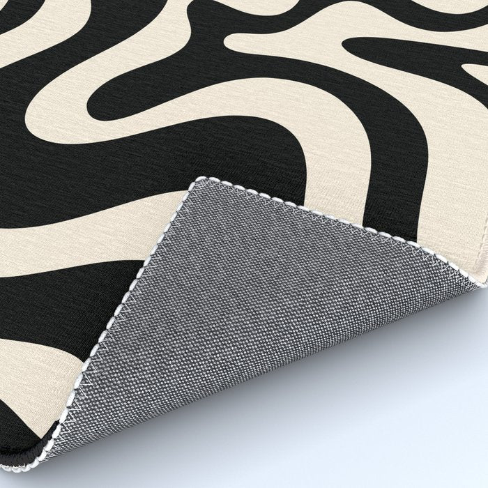 Retro Liquid Swirl Abstract in Black and Almond Cream  Rug Gallery Image 4