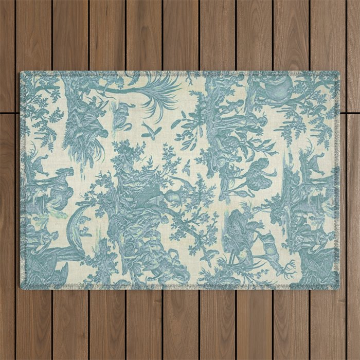 Antique 19th Century French Chateau Toile de Jouy Outdoor Rug Gallery Image 1
