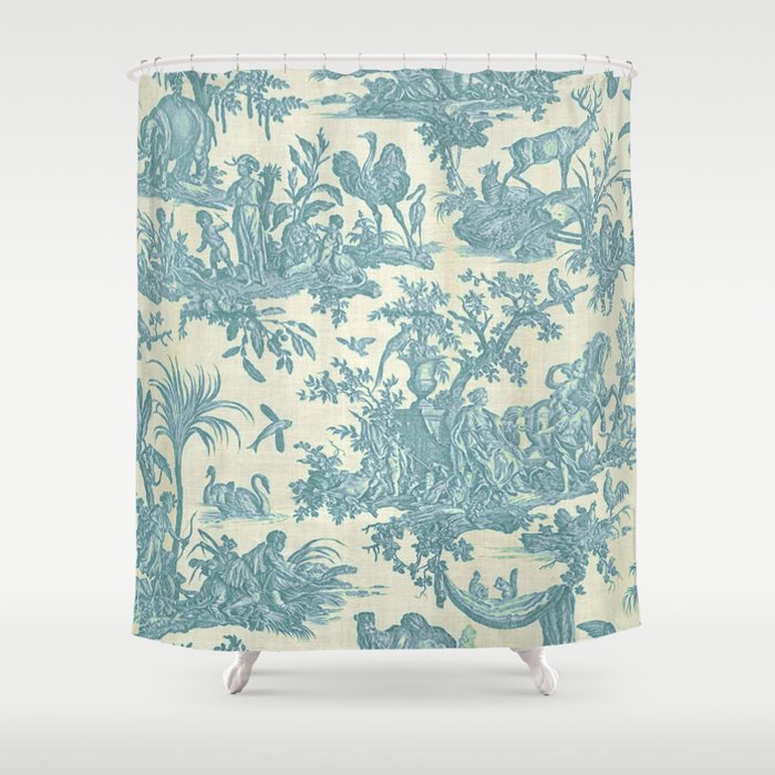 Antique 19th Century French Chateau Toile de Jouy Shower Curtain Gallery Image 1
