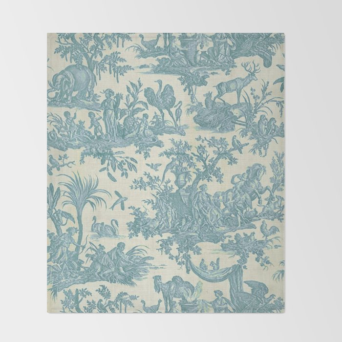 Antique 19th Century French Chateau Toile de Jouy Throw Blanket Gallery Image 2