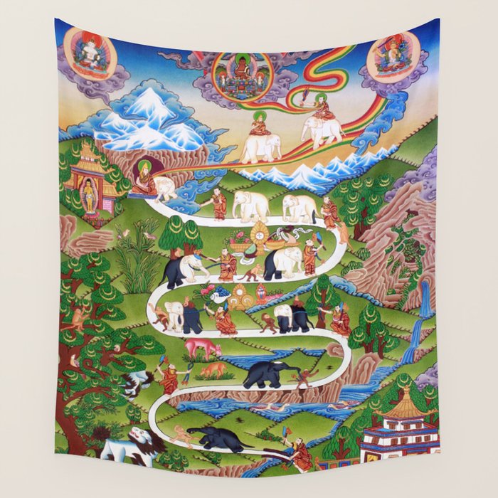 The Nine Mental Abidings Buddhist Path of Samatha Wall Tapestry Gallery Image 1