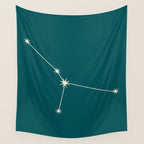 Cancer Zodiac Star Constellation Line Art Deep Teal Wall Tapestry Gallery Image 4