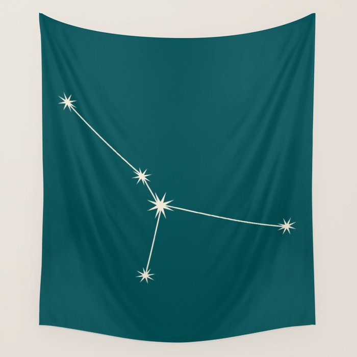 Cancer Zodiac Star Constellation Line Art Deep Teal Wall Tapestry Gallery Image 4