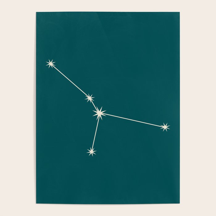 Cancer Zodiac Star Constellation Line Art Deep Teal Poster Gallery Image 1