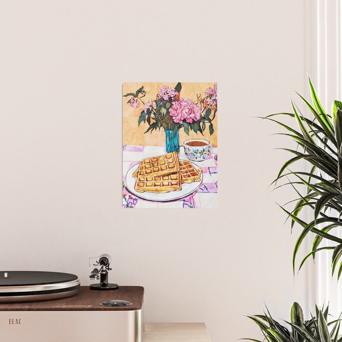  Waffles and Coffee with Flowers Watercolor Breakfast Scene Poster Gallery Image 2