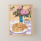 Waffles and Coffee with Flowers Watercolor Breakfast Scene Mini Art Print Gallery Image 1