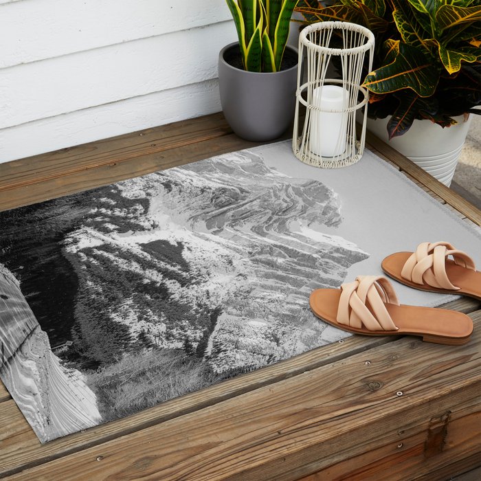 Rocky Mountains Black and White Outdoor Rug Gallery Image 2