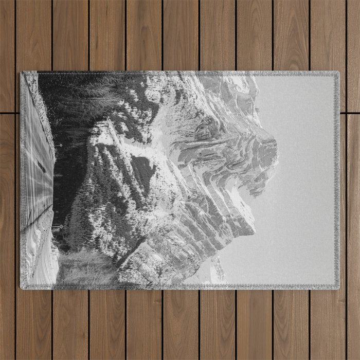 Rocky Mountains Black and White Outdoor Rug Gallery Image 1