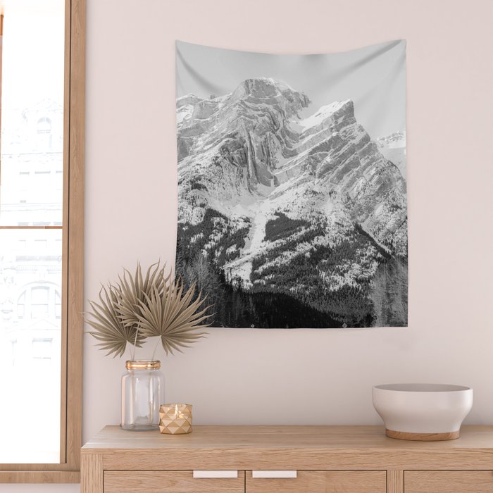Rocky Mountains Black and White Wall Tapestry Gallery Image 2