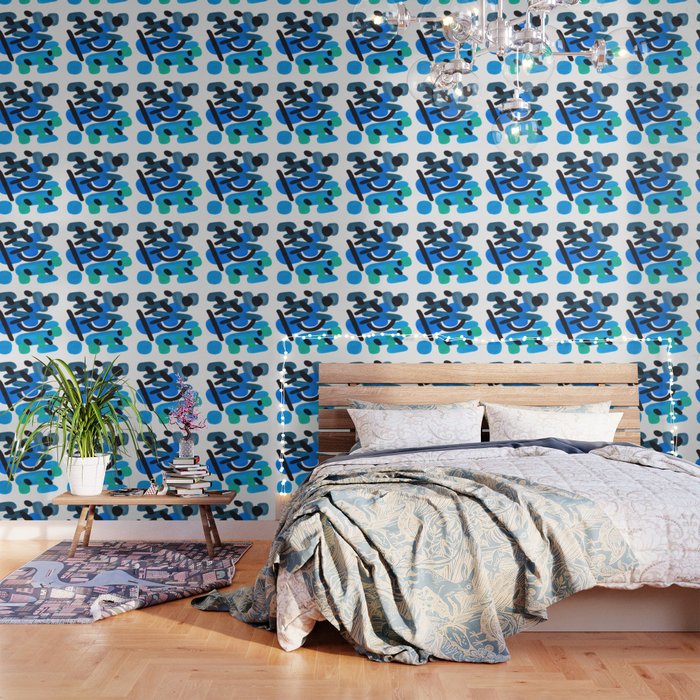 Abstract Minimalist Mid Century Modern Colorful Pop Art Retro Funky Shapes Blue Turquoise Wallpaper Gallery Image 3