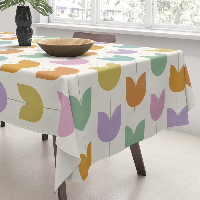 Spring Tulips X Rainbow Mid Century Flowers Tablecloth Gallery Image 3