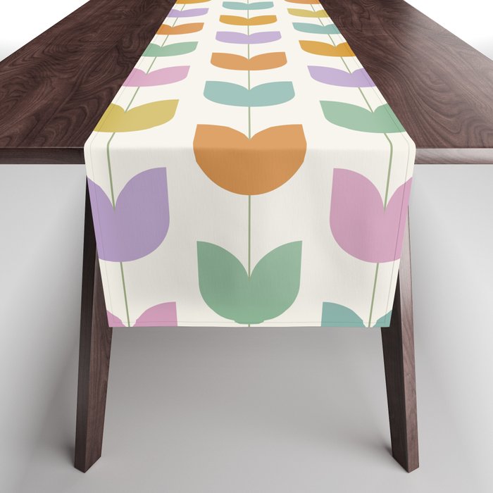 Spring Tulips X Rainbow Mid Century Flowers Table Runner Gallery Image 1