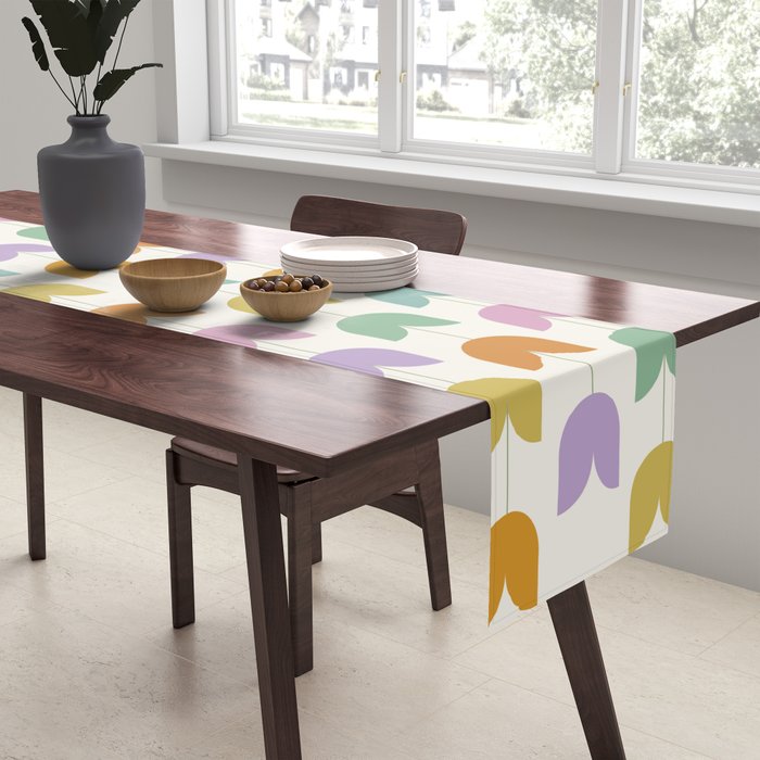 Spring Tulips X Rainbow Mid Century Flowers Table Runner Gallery Image 2